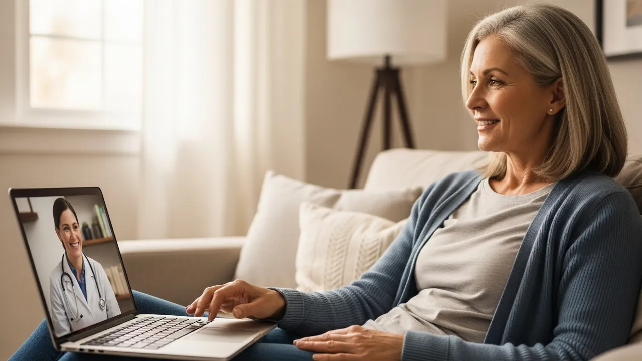 Woman researching whether Midi prescribes Veozah for menopause hot flashes